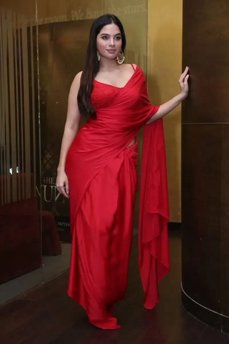 Tollywood Actress Tanya Hope in Red Saree at Weapon Movie Press Meet